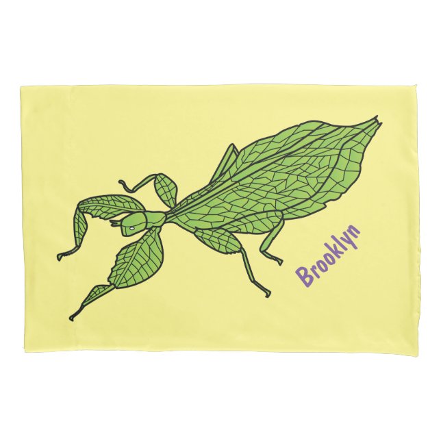 Cute green leaf insect cartoon illustration pillowcase (Front)