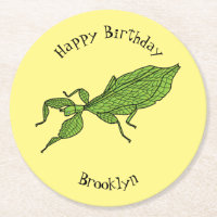 Cute green leaf insect cartoon illustration