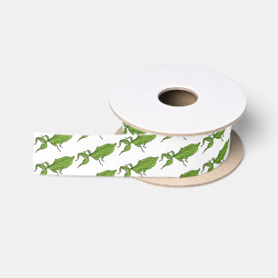 Cute green leaf insect cartoon illustration satin ribbon