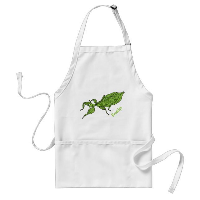 Cute green leaf insect cartoon illustration standard apron (Front)