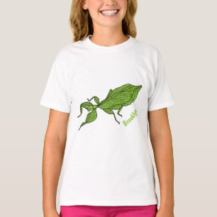 Cute green leaf insect cartoon illustration T-Shirt