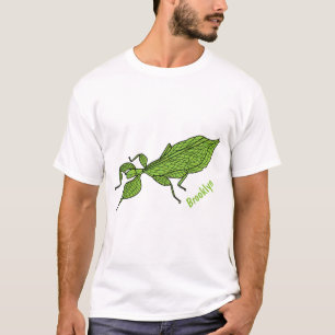Cute green leaf insect cartoon illustration T-Shirt
