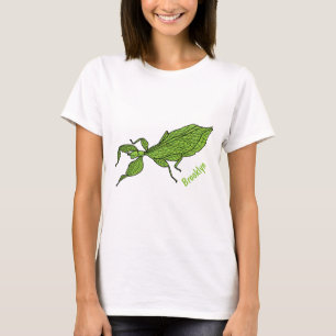 Cute green leaf insect cartoon illustration T-Shirt