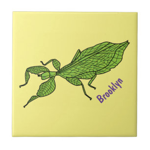 Cute green leaf insect cartoon illustration tile