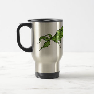 Cute green leaf insect cartoon illustration travel mug