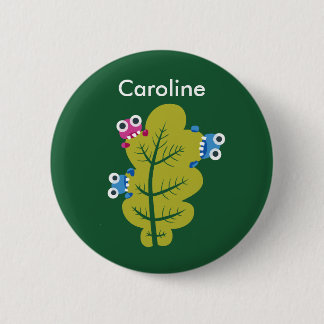 Cute green leaf nature lover name 6 cm round badge