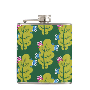 Cute Green Leaves Pattern Hip Flask
