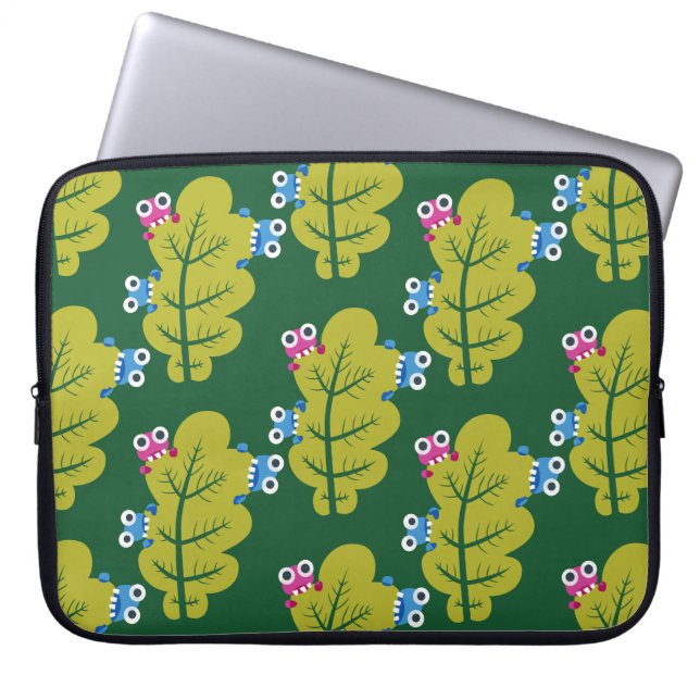 Cute Green Leaves Pattern Laptop Sleeve (Front)