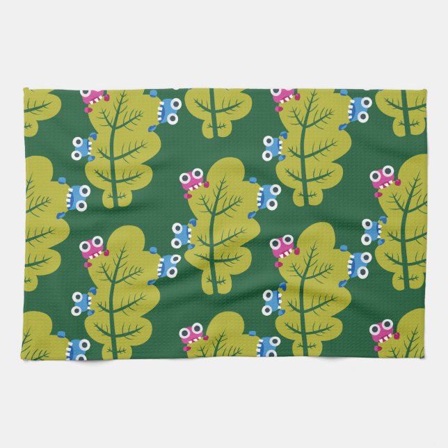 Cute Green Leaves Pattern Tea Towel (Horizontal)