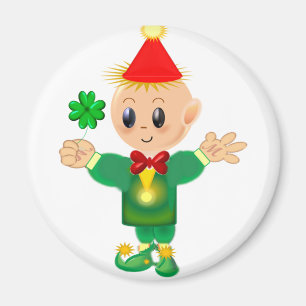 Cute green leprechaun with a lucky clover magnet