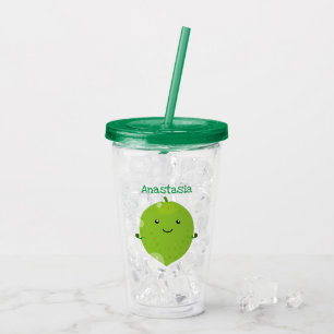 Cute green lime bubbles cartoon illustration acrylic tumbler
