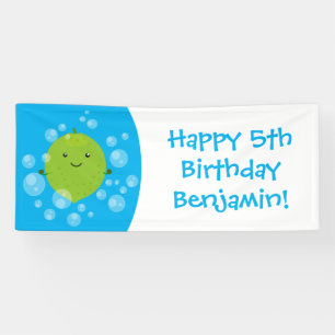 Cute green lime bubbles cartoon illustration banner