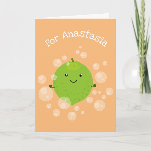 Cute green lime bubbles cartoon illustration card (Front)