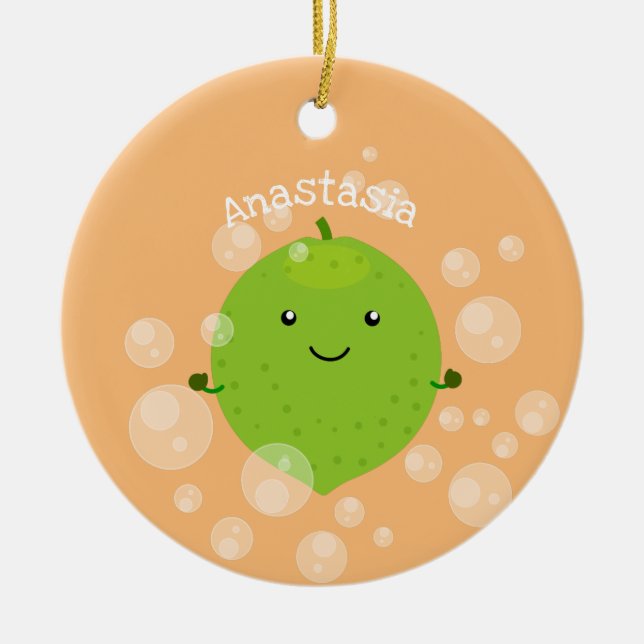 Cute green lime bubbles cartoon illustration ceramic tree decoration (Front)