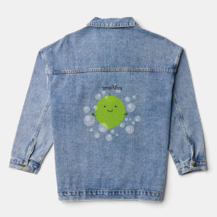 Cute green lime bubbles cartoon illustration denim jacket