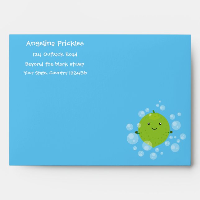 Cute green lime bubbles cartoon illustration envelope (Front)