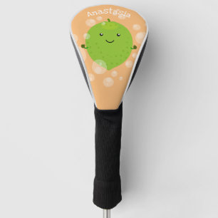Cute green lime bubbles cartoon illustration golf head cover
