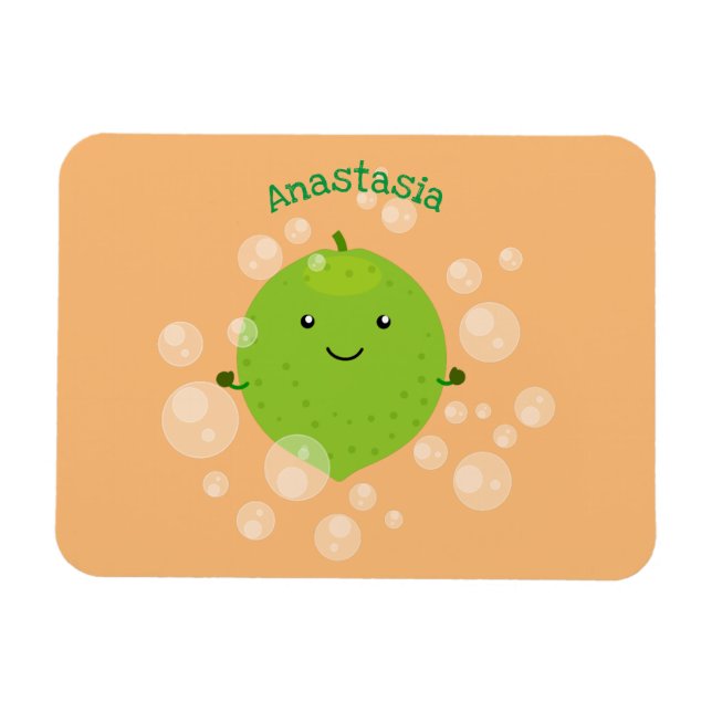 Cute green lime bubbles cartoon illustration magnet (Horizontal)