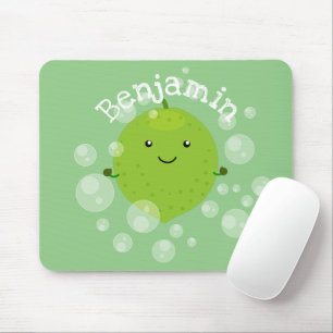 Cute green lime bubbles cartoon illustration mouse mat