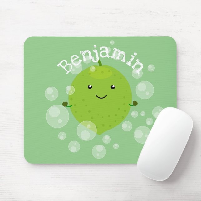 Cute green lime bubbles cartoon illustration mouse mat (With Mouse)