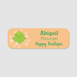 Cute green lime bubbles cartoon illustration  name tag
