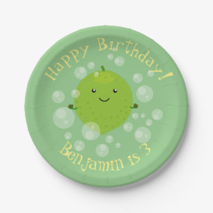 Cute green lime bubbles cartoon illustration paper plate