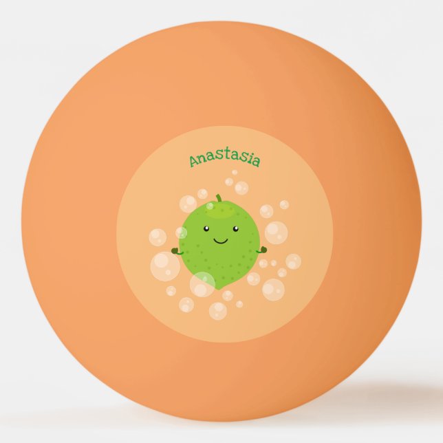 Cute green lime bubbles cartoon illustration ping pong ball (Front)