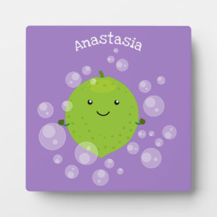 Cute green lime bubbles cartoon illustration plaque