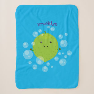 Cute green lime bubbles cartoon illustration sherpa blanket