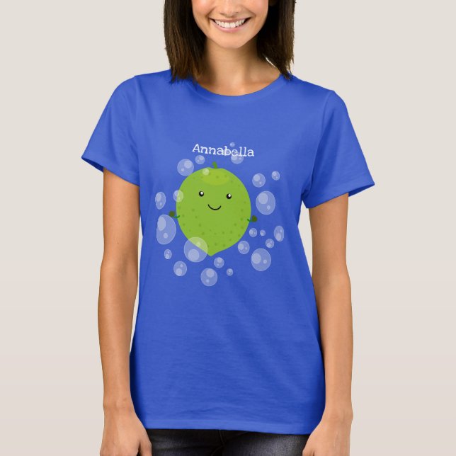 Cute green lime bubbles cartoon illustration T-Shirt (Front)