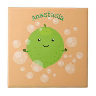 Cute green lime bubbles cartoon illustration tile