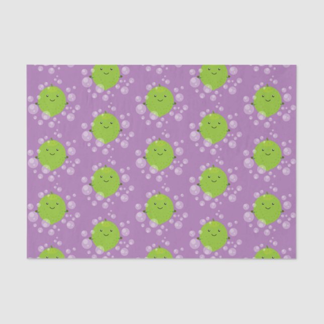 Cute green lime bubbles cartoon illustration tissue paper (Front)
