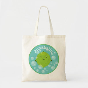 Cute green lime bubbles cartoon illustration tote bag