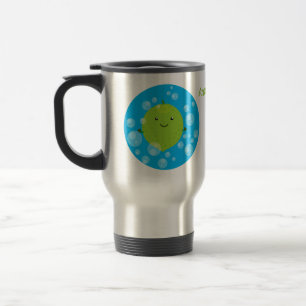 Cute green lime bubbles cartoon illustration travel mug