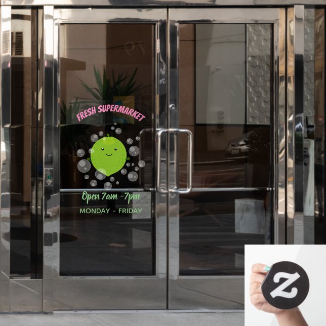 Cute green lime bubbles cartoon illustration window cling (Office Door)