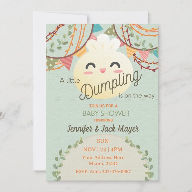 Cute Green Little Dumpling Baby Shower Invitation (Front)