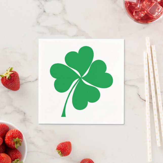 Cute Green Lucky 4 leaves heart Clover shamrock Napkin (Insitu)