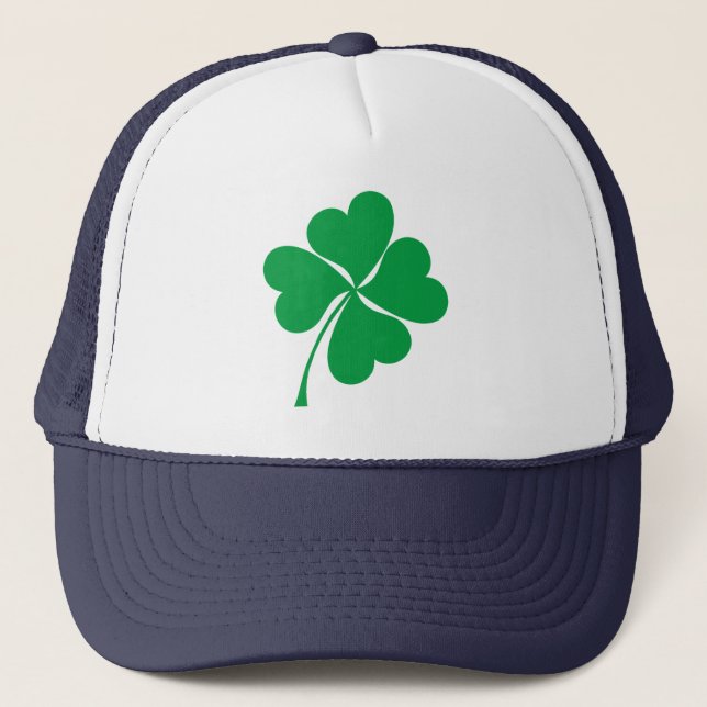 Cute Green Lucky 4 leaves heart Clover shamrock Trucker Hat (Front)