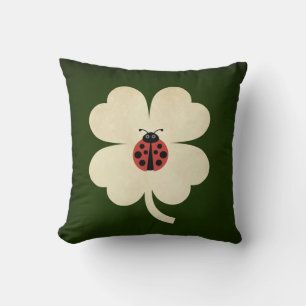 Cute Green Lucky Ladybug Shamrock Cushion