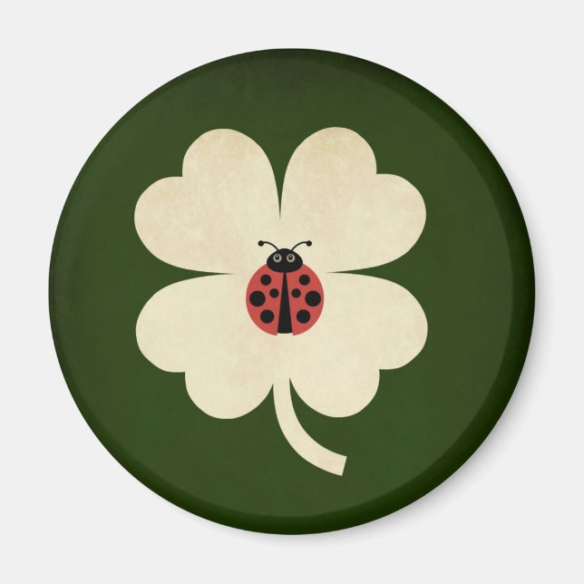 Cute Green Lucky Ladybug Shamrock Magnet (Front)
