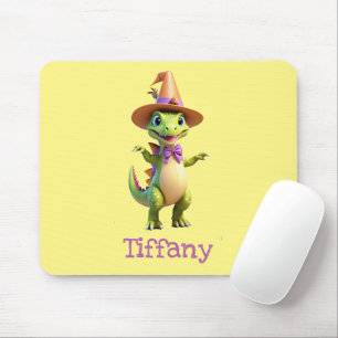 Cute green magician dinosaur mouse mat