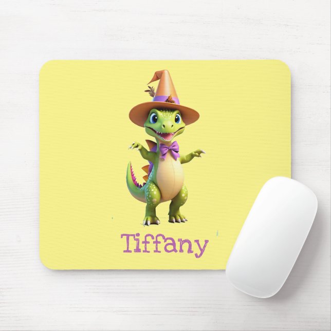 Cute green magician dinosaur mouse mat (With Mouse)