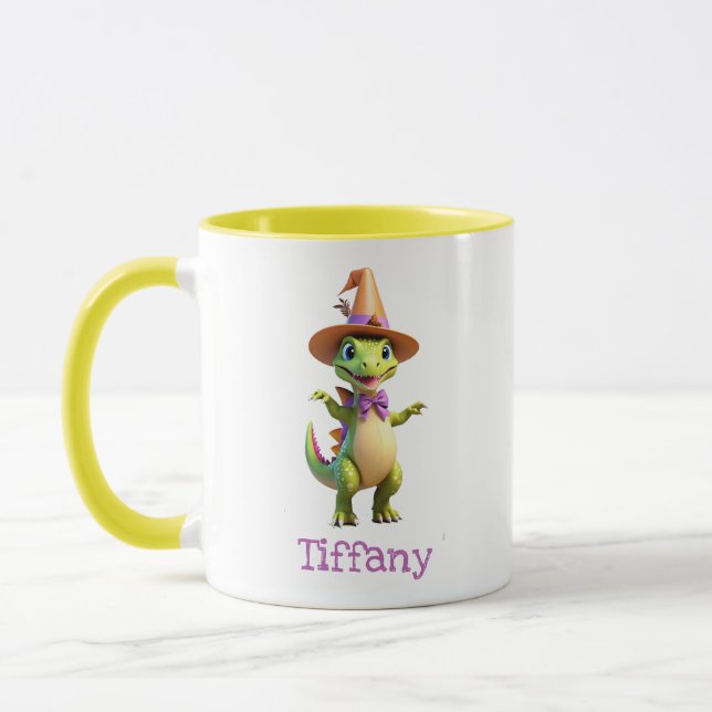 Cute green magician dinosaur mug (Left)