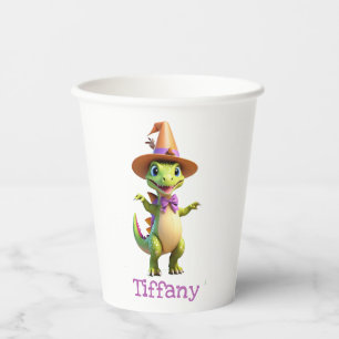 Cute green magician dinosaur paper cups