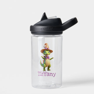 Cute green magician dinosaur water bottle