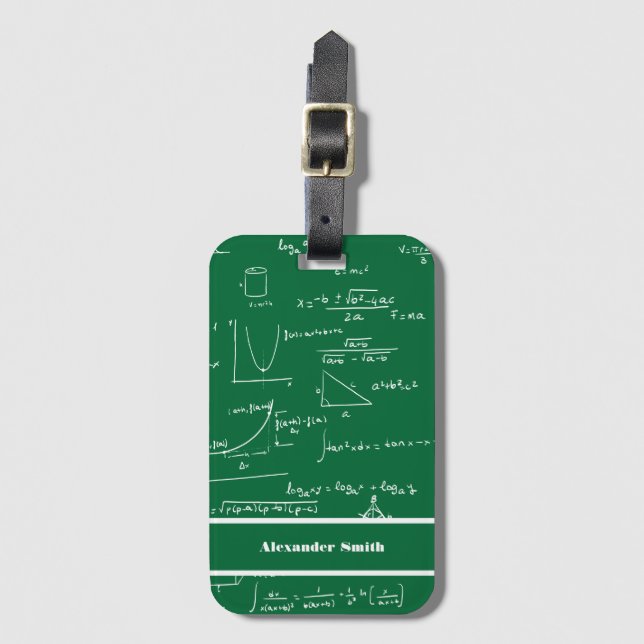 Cute Green Math Equations Pattern Travel Luggage Tag (Front Vertical)