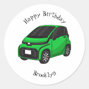 Cute green micro sized car  classic round sticker