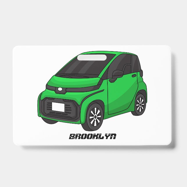 Cute green micro sized car ID badge (Front)