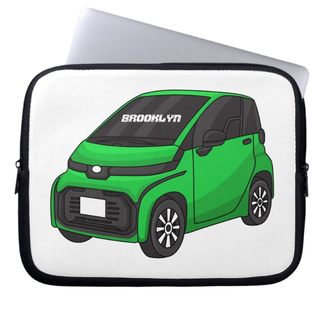 Cute green micro sized car laptop sleeve (Front)