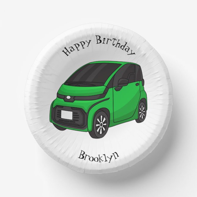 Cute green micro sized car  paper plate (Front)